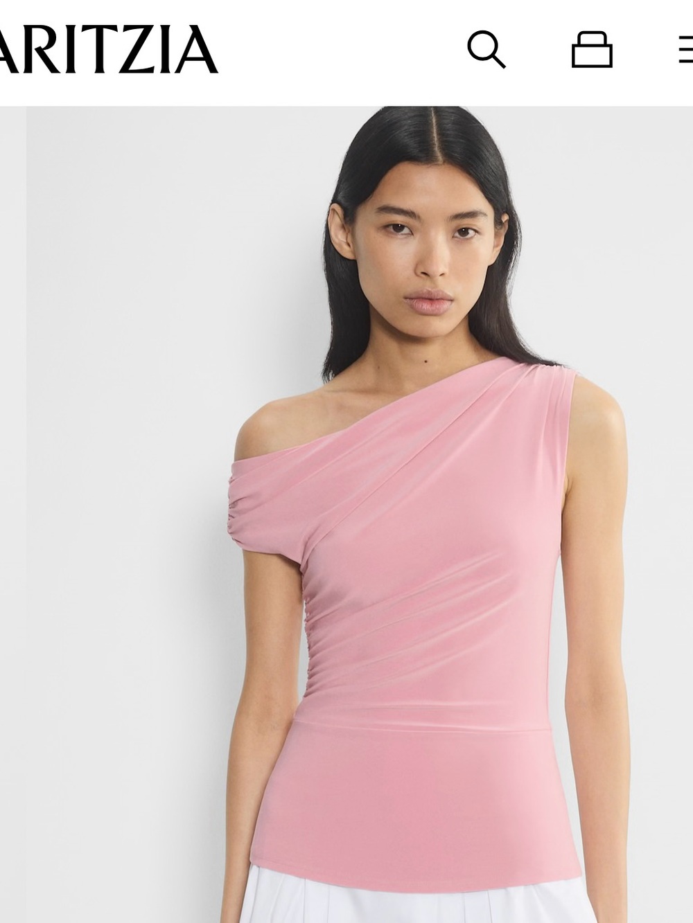 Aritzia One-Shoulder Ruched Pink Top